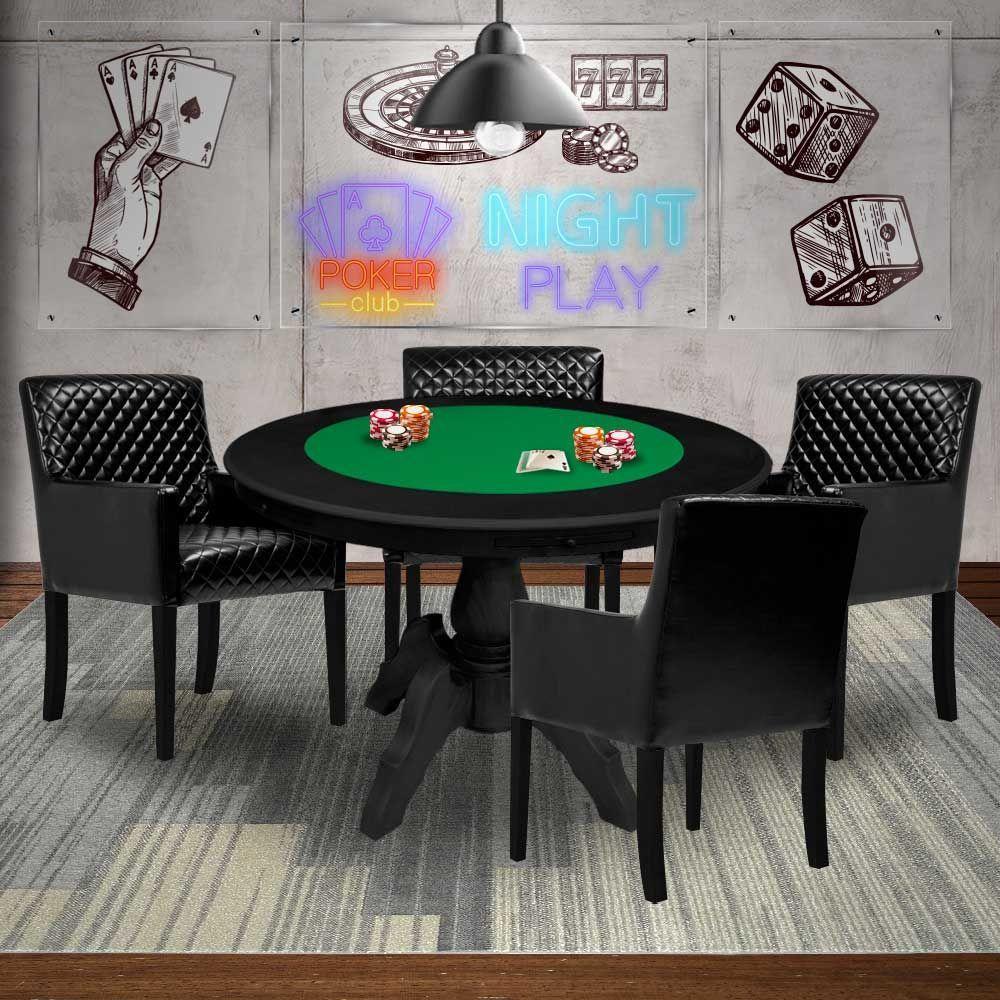 Mesa de Jogos Carteado Redonda Montreal Tampo Reversível Preto com 4 Cadeiras Liverpool Corino Preto Matelassê Gran Belo - 7