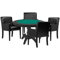 Mesa de Jogos Carteado Redonda Montreal Tampo Reversível Preto com 4 Cadeiras Liverpool Corino Preto Matelassê Gran Belo - 1