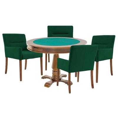 Mesa de Jogos Carteado Victoria Redonda Tampo Reversível Amêndoa com 4 Cadeiras Vicenza Verde Gran Belo