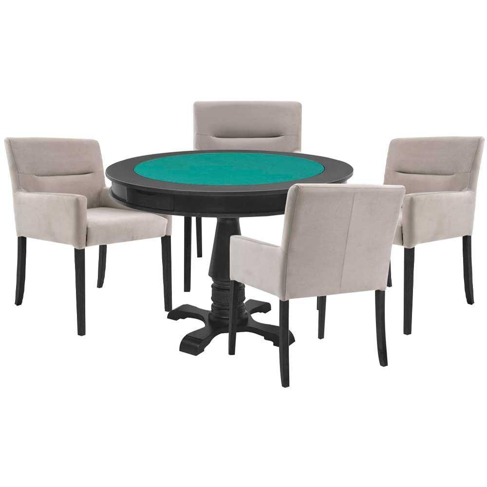 Mesa de Jogos Carteado Victoria Redonda Tampo Reversível Preto com 4 Cadeiras Vicenza Nude Gran Belo - 1