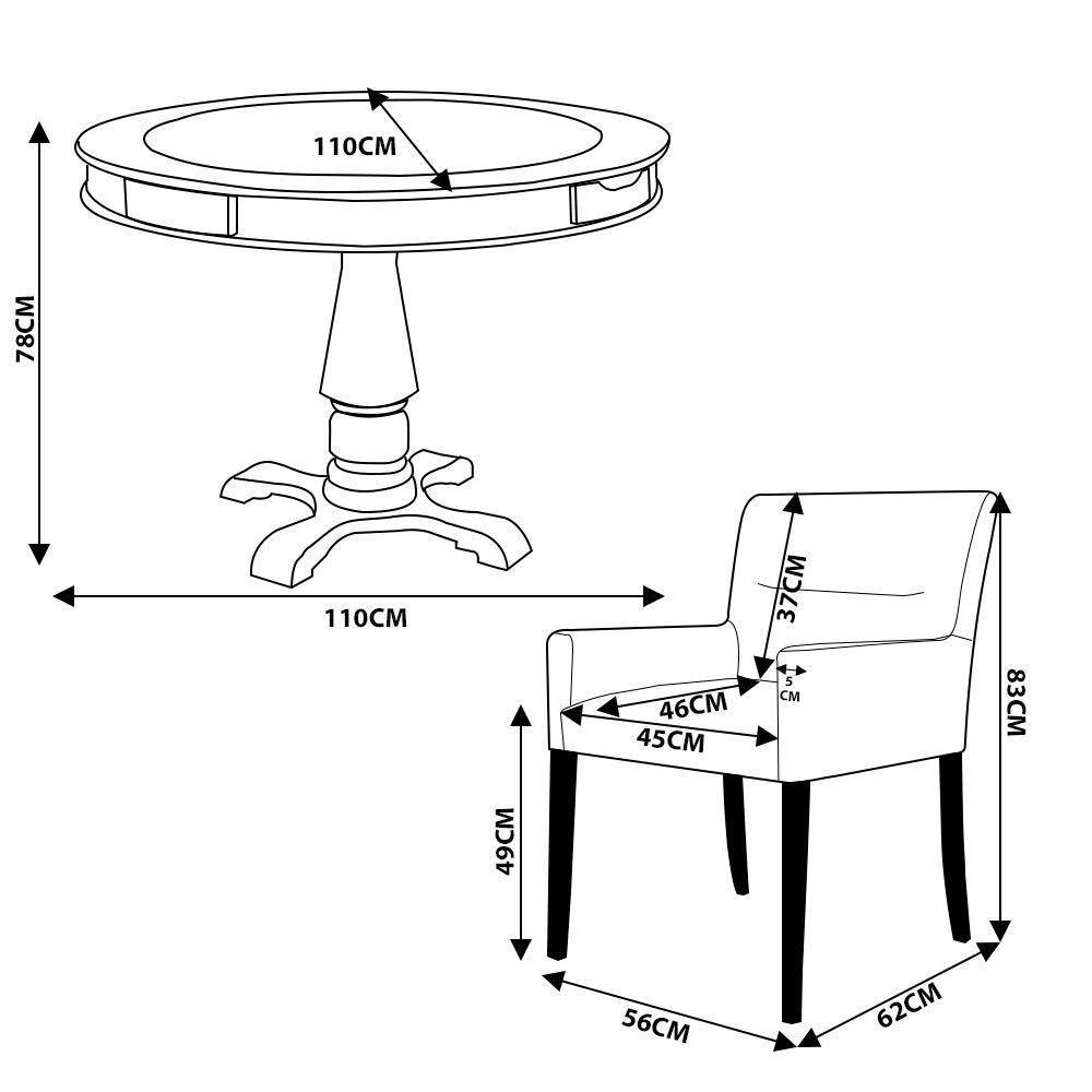 Mesa de Jogos Carteado Victoria Redonda Tampo Reversível Preto com 4 Cadeiras Vicenza Nude Gran Belo - 5