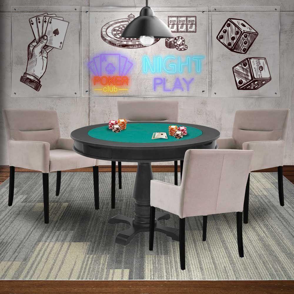 Mesa de Jogos Carteado Victoria Redonda Tampo Reversível Preto com 4 Cadeiras Vicenza Nude Gran Belo - 9