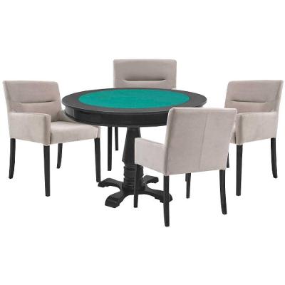 Mesa de Jogos Carteado Victoria Redonda Tampo Reversível Preto com 4 Cadeiras Vicenza Nude Gran Belo
