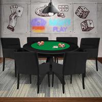 Mesa de Jogos Carteado Redonda Montreal Tampo Reversível Preto com 6 Cadeiras Vicenza Preto Fosco Gran Belo