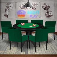 Mesa de Jogos Carteado Redonda Montreal Tampo Reversível Preto com 6 Cadeiras Vicenza Verde Gran Belo - 7