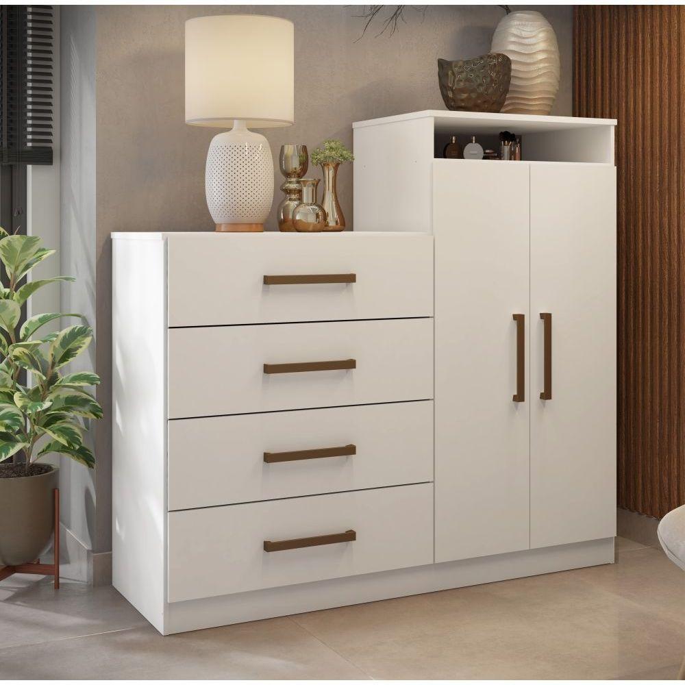 Comoda 2 Portas 4 Gavetas Nora Branco - 1
