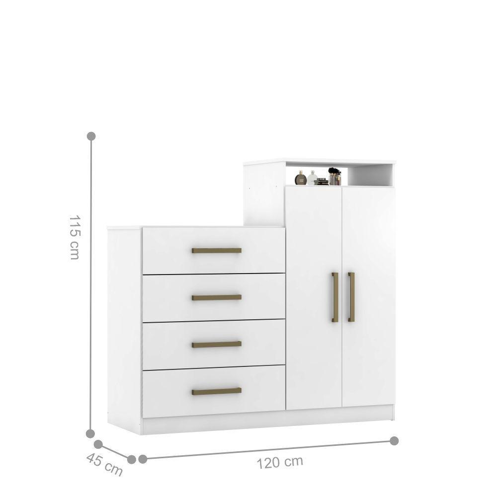 Comoda 2 Portas 4 Gavetas Nora Branco - 6