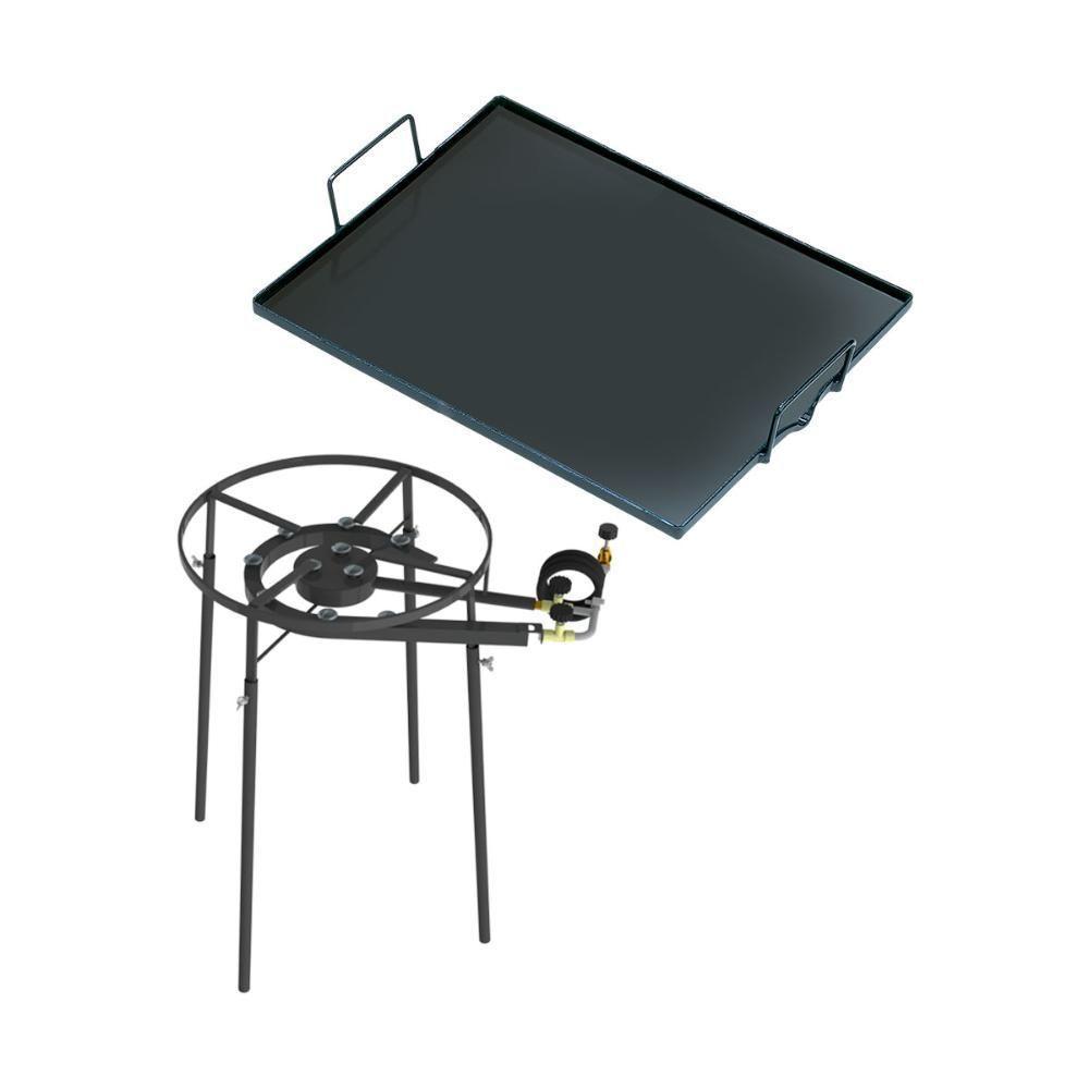 Kit Camping 10 - Fogareiro Fogão F2b10p Redondo 40cm Duplo De Pé + Chapa Bifeteira 50cm - Progás - 1