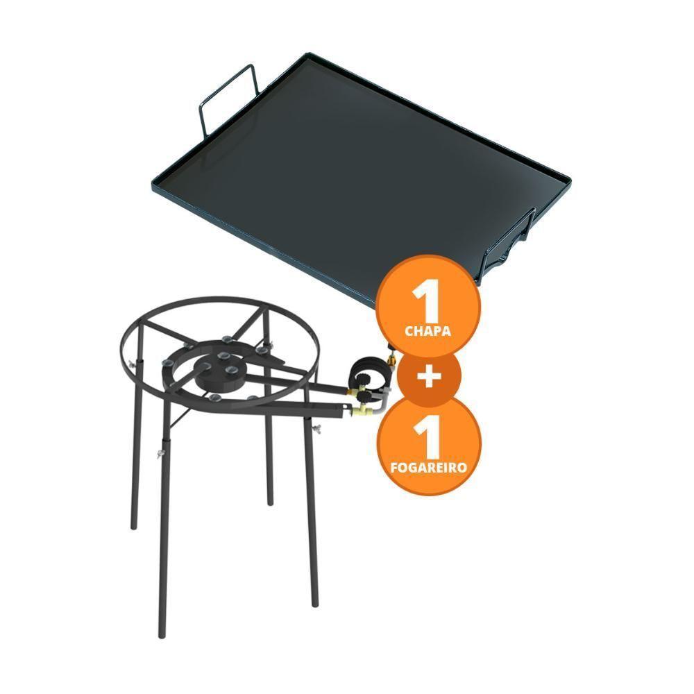 Kit Camping 10 - Fogareiro Fogão F2b10p Redondo 40cm Duplo De Pé + Chapa Bifeteira 50cm - Progás - 2