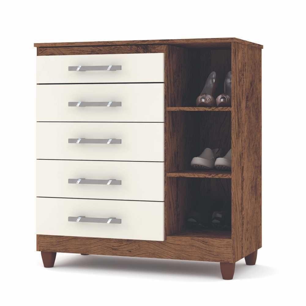 Cômoda Sapateira 5 Gavetas 1 Porta Imbuia Rustico Champanhe - 3