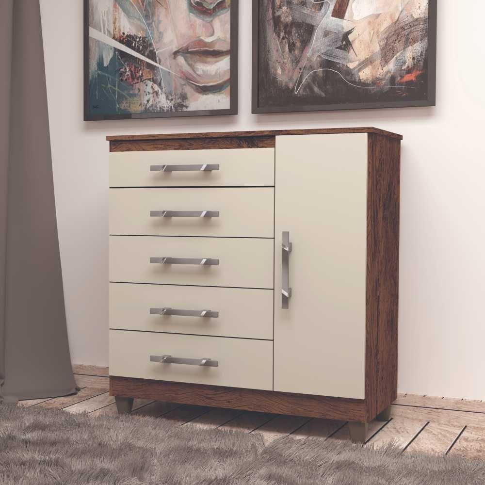 Cômoda Sapateira 5 Gavetas 1 Porta Imbuia Rustico Champanhe - 4