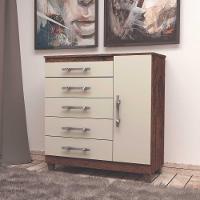 Cômoda Sapateira 5 Gavetas 1 Porta Imbuia Rustico Champanhe - 4