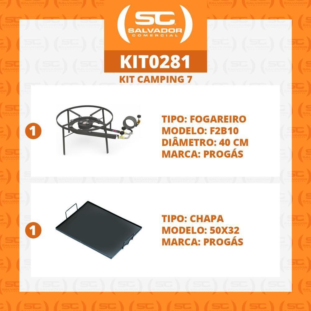 Kit Camping 7 - Fogareiro Fogão F2b10 Redondo 40cm Duplo De Mesa + Chapa Bifeteira 50cm - Progás - 2