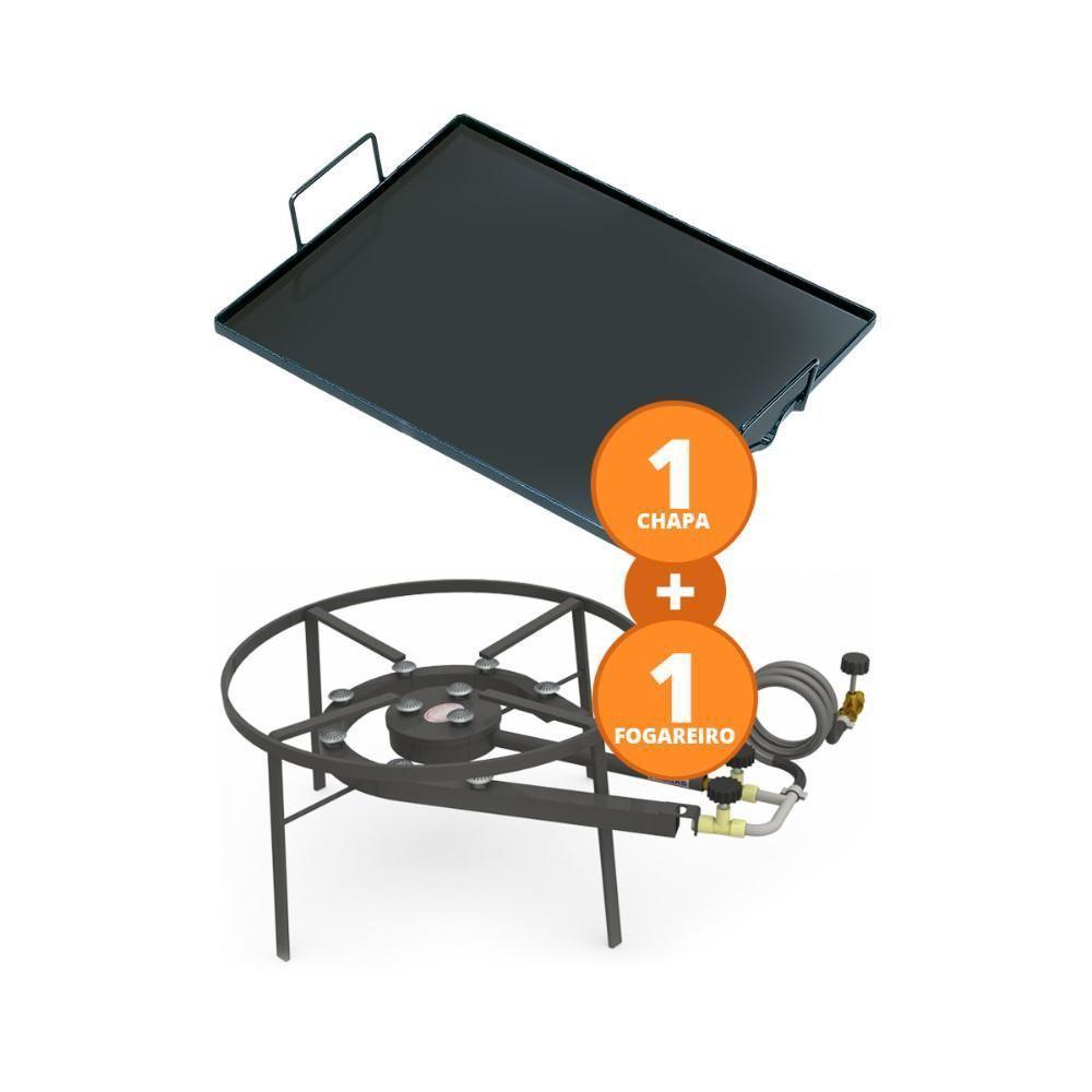 Kit Camping 7 - Fogareiro Fogão F2b10 Redondo 40cm Duplo De Mesa + Chapa Bifeteira 50cm - Progás - 3