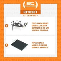 Kit Camping 7 - Fogareiro Fogão F2b10 Redondo 40cm Duplo De Mesa + Chapa Bifeteira 50cm - Progás - 2