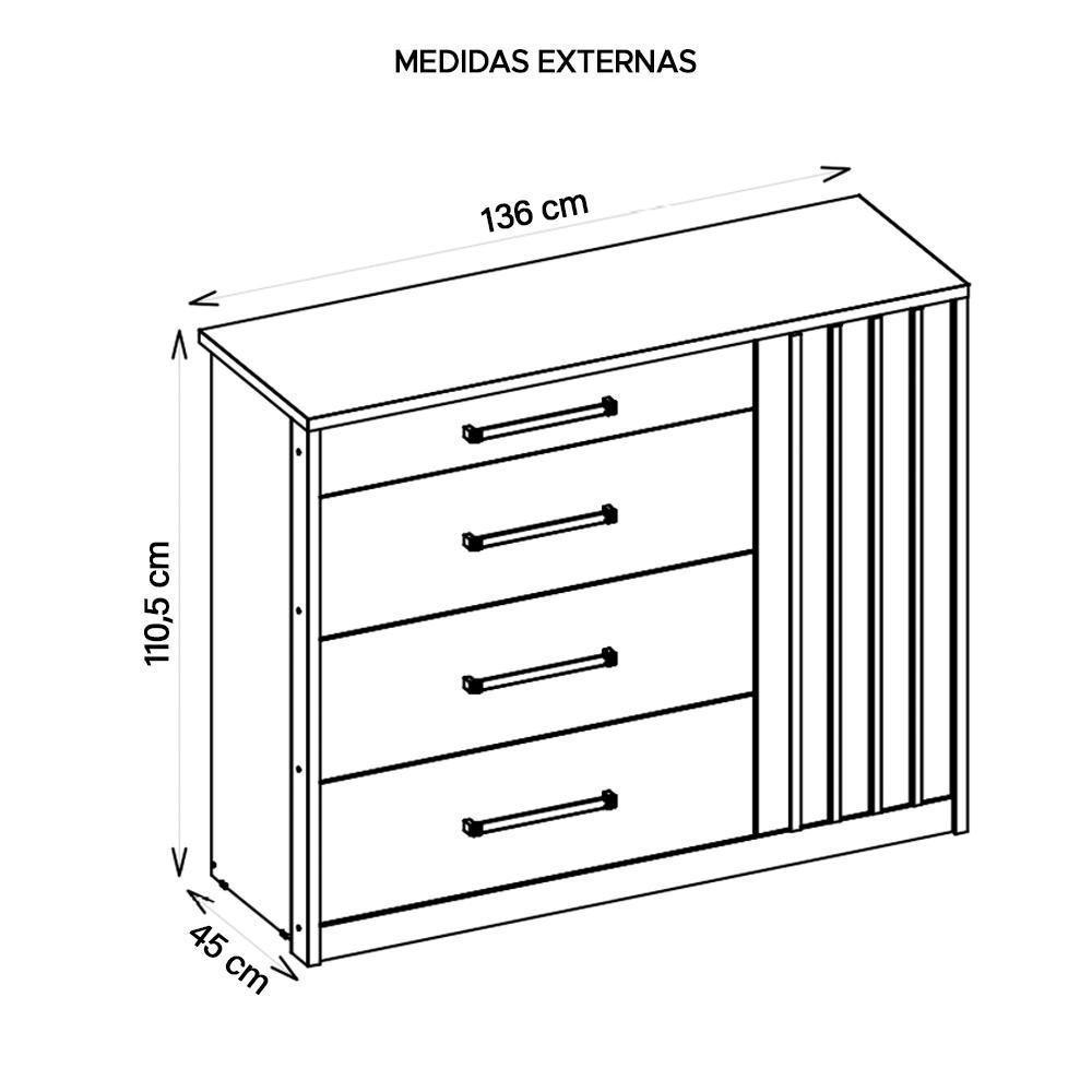 Cômoda Sapateira 1 Porta 4 Gavetas Marrom Palacius Caemmun - 3