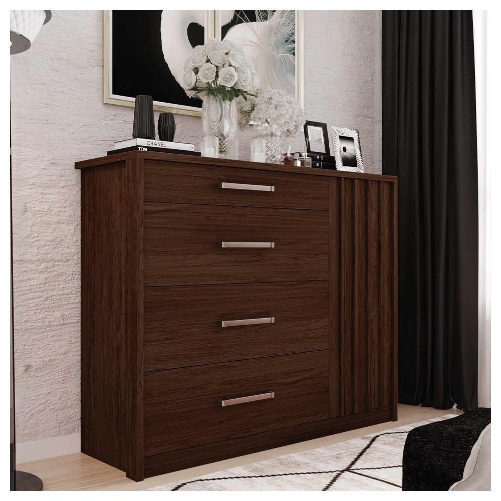 Cômoda Sapateira 1 Porta 4 Gavetas Marrom Palacius Caemmun - 4