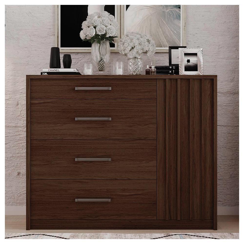 Cômoda Sapateira 1 Porta 4 Gavetas Marrom Palacius Caemmun - 5