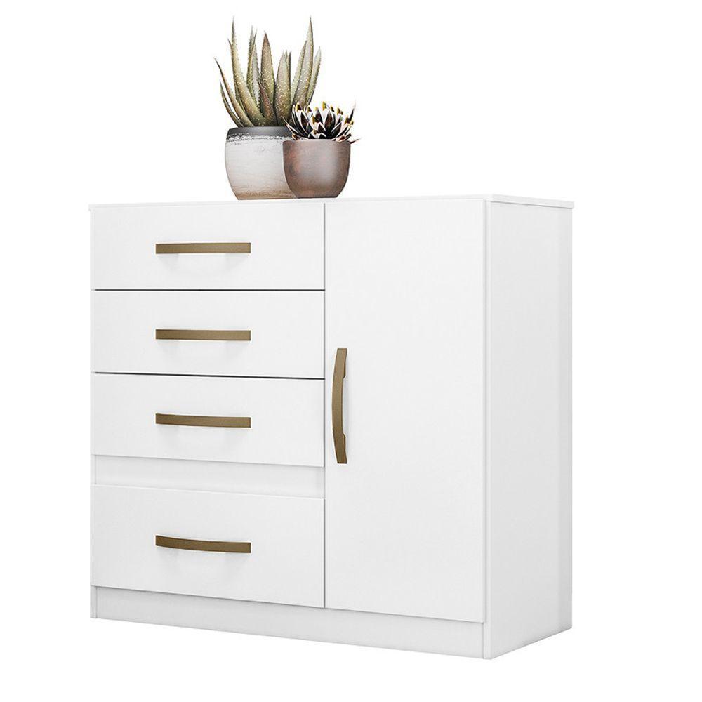 Cômoda 4 Gavetas E 1 Porta Vênus Branco Rosa Azul Lilás - 1