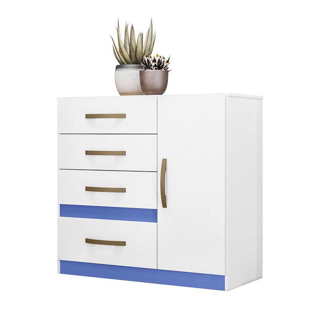 Cômoda 4 Gavetas E 1 Porta Vênus Branco Rosa Azul Lilás - 7