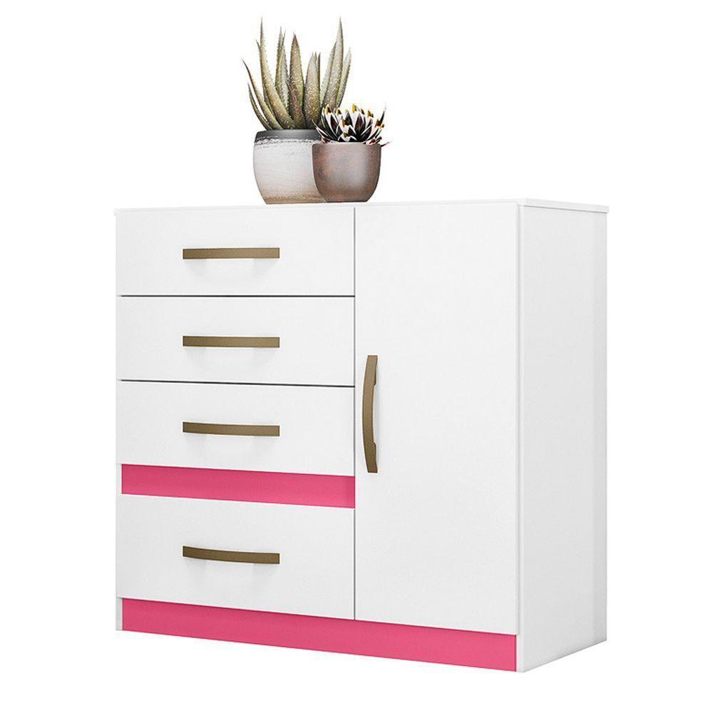 Cômoda 4 Gavetas E 1 Porta Vênus Branco Rosa Azul Lilás - 10