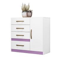 Cômoda 4 Gavetas E 1 Porta Vênus Branco Rosa Azul Lilás
