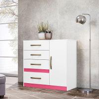 Cômoda 4 Gavetas E 1 Porta Vênus Branco Rosa Azul Lilás - 9