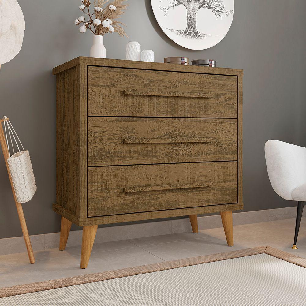 Cômoda Retrô Para Quarto 3 Gavetas Belvedere - Canela - Cor: Marrom - 1
