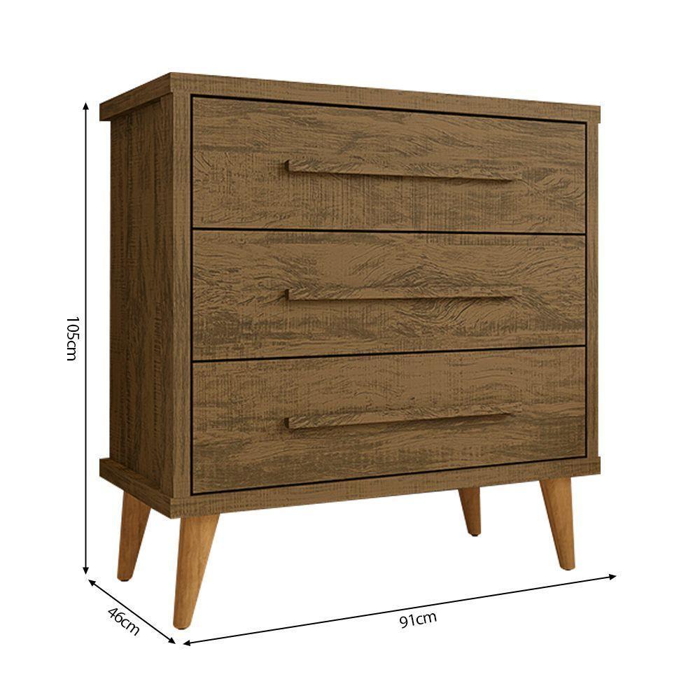 Cômoda Retrô Para Quarto 3 Gavetas Belvedere - Canela - Cor: Marrom - 2