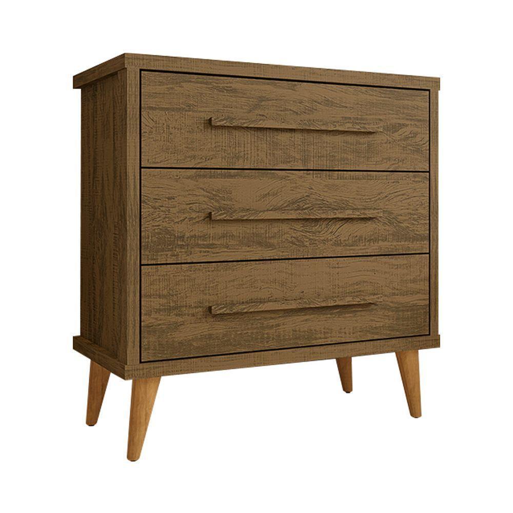Cômoda Retrô Para Quarto 3 Gavetas Belvedere - Canela - Cor: Marrom - 3