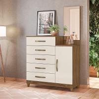 Cômoda 5 Gavetas E 1 Porta C/Espelho Castanho Baunilha - 2