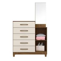 Cômoda 5 Gavetas E 1 Porta C/Espelho Castanho Baunilha - 3