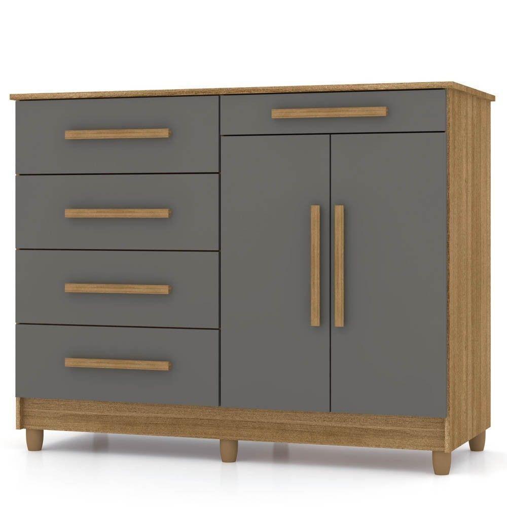 Cômoda Para Quarto Com Sapateira 2 Portas 4 Gavetas Lírio V02 Nature/alasca - Mpozenato - 1