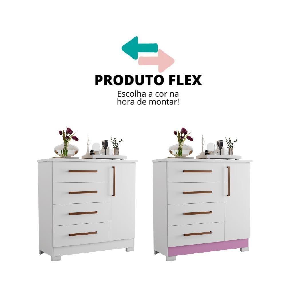 Cômoda 1 Porta E 4 Gavetas Nt5185 Branco/rosa Flex Notável Móveis Branco/rosa - 1