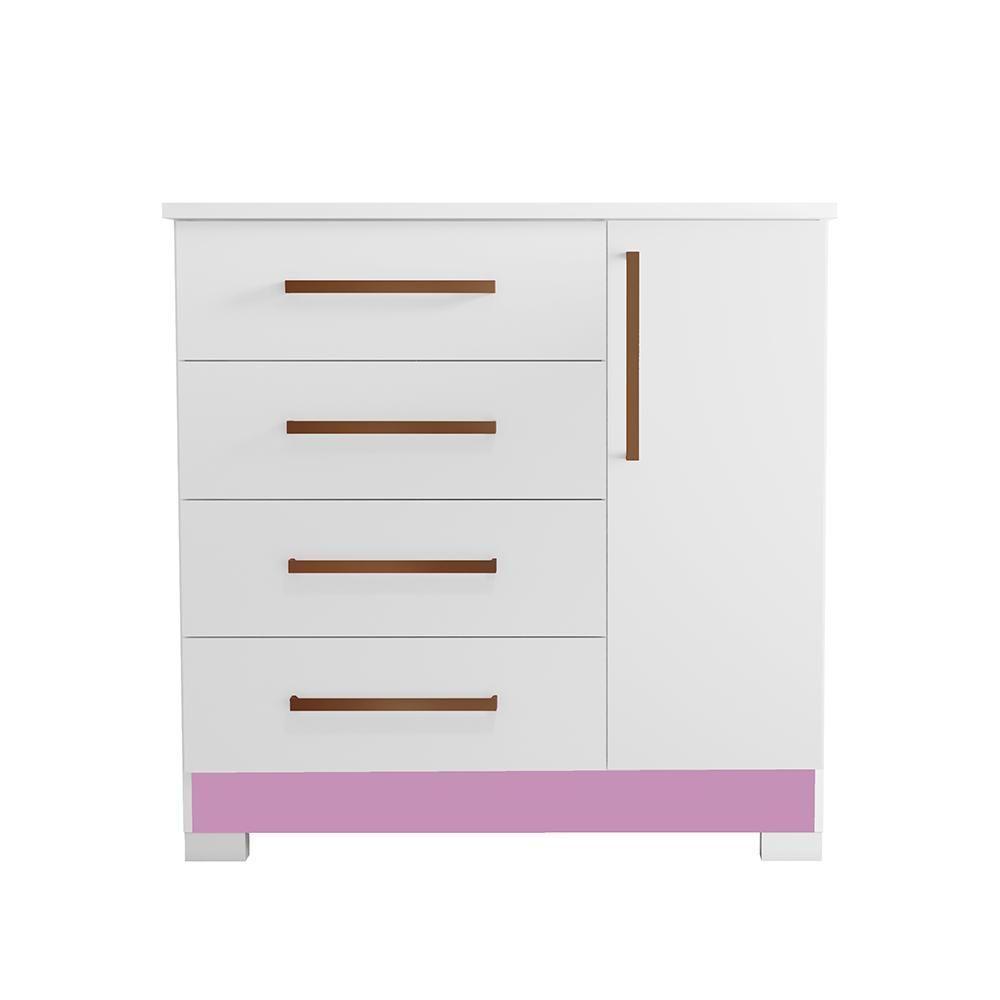 Cômoda 1 Porta E 4 Gavetas Nt5185 Branco/rosa Flex Notável Móveis Branco/rosa - 3