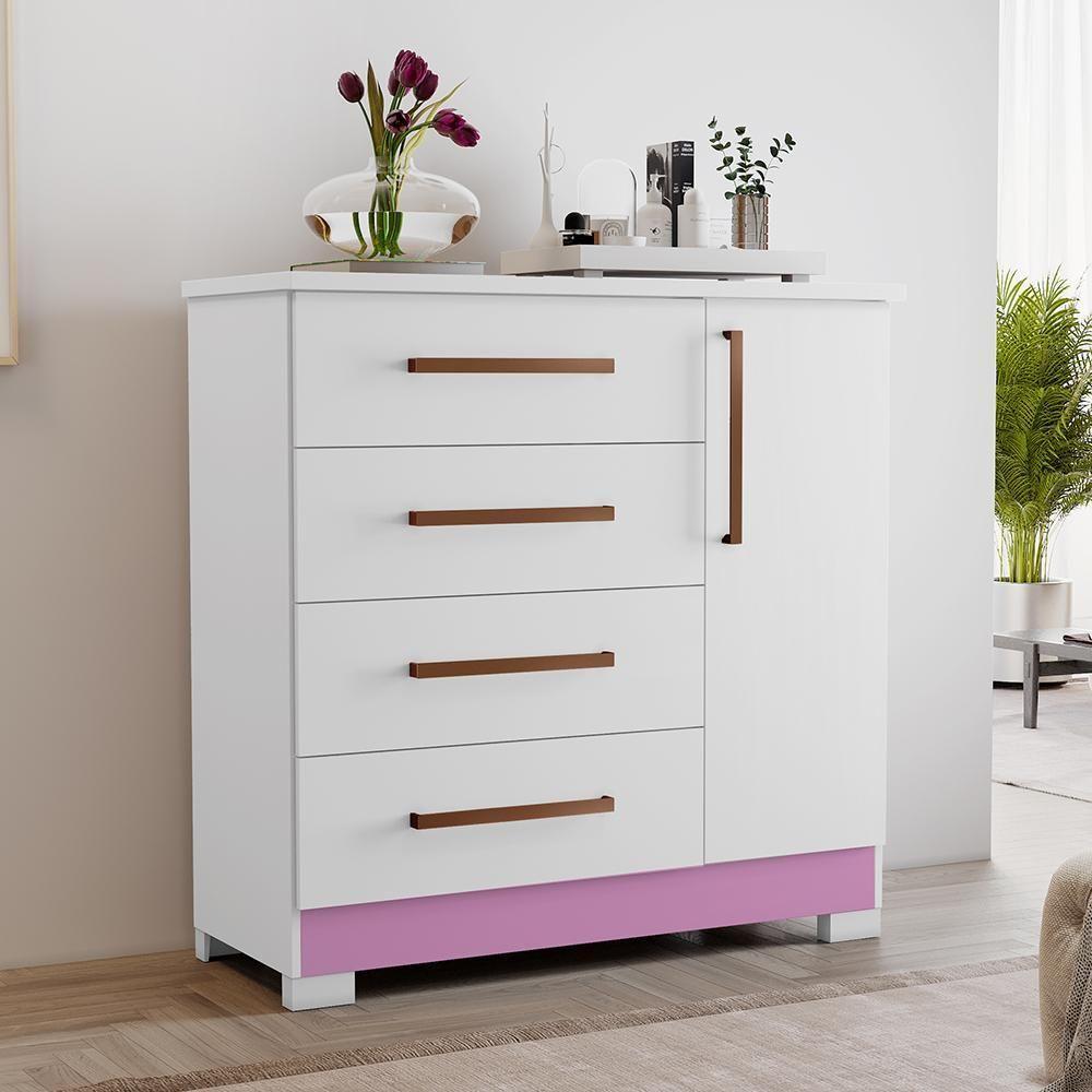 Cômoda 1 Porta E 4 Gavetas Nt5185 Branco/rosa Flex Notável Móveis Branco/rosa - 6