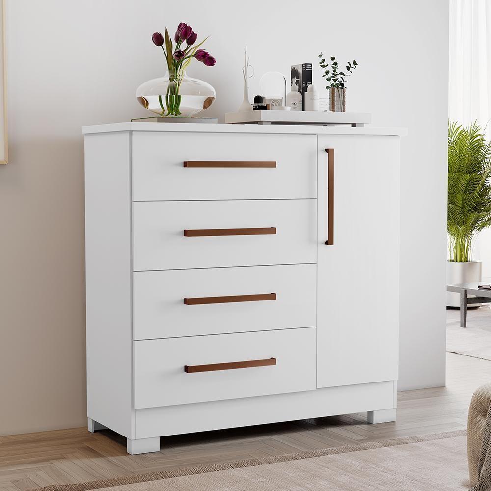 Cômoda 1 Porta E 4 Gavetas Nt5185 Branco/rosa Flex Notável Móveis Branco/rosa - 7