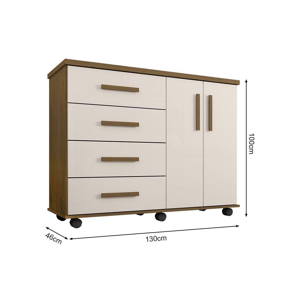 Cômoda Geval Encanto Com 04 Gavetas 02 Portas E Rodízios - Amêndoa/Off White - Cor: Bege - 2