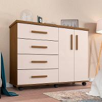 Cômoda Geval Encanto Com 04 Gavetas 02 Portas E Rodízios - Amêndoa/Off White - Cor: Bege - 1