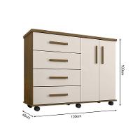 Cômoda Geval Encanto Com 04 Gavetas 02 Portas E Rodízios - Amêndoa/Off White - Cor: Bege - 2
