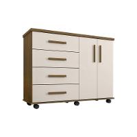 Cômoda Geval Encanto Com 04 Gavetas 02 Portas E Rodízios - Amêndoa/Off White - Cor: Bege - 3