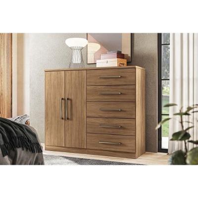 Cômoda de Quarto Malaga 2.5 Gavetas com Portas Puxador Plástico Marrom