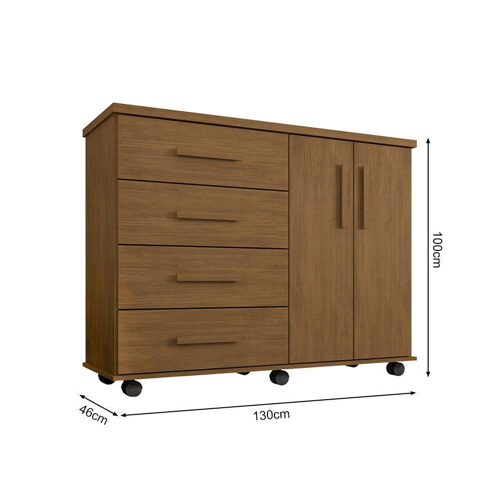Cômoda Geval Encanto Com 04 Gavetas 02 Portas E Rodízios - Amêndoa - Cor: Marrom - 2