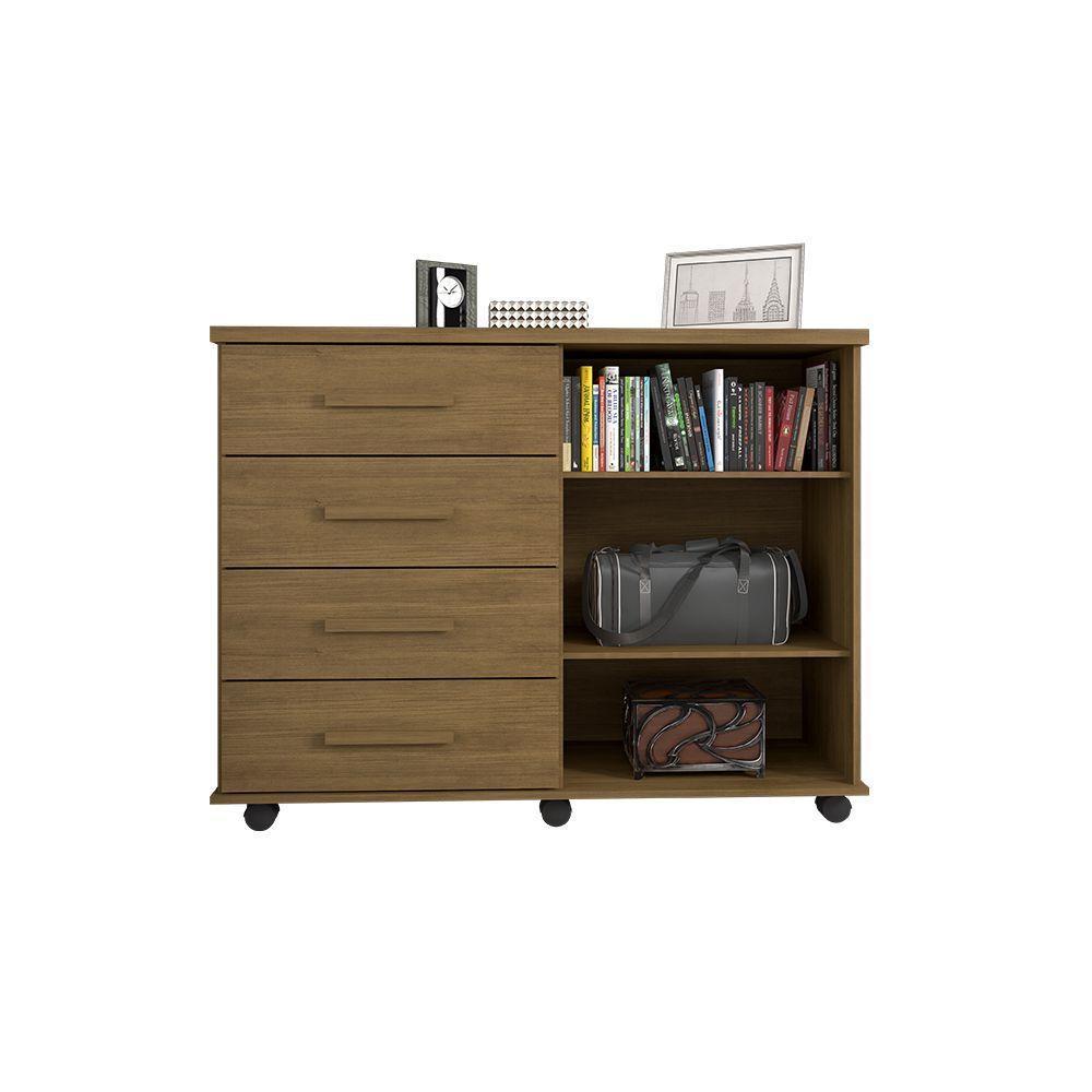 Cômoda Geval Encanto Com 04 Gavetas 02 Portas E Rodízios - Amêndoa - Cor: Marrom - 3