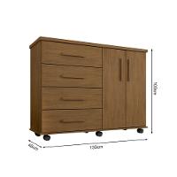 Cômoda Geval Encanto Com 04 Gavetas 02 Portas E Rodízios - Amêndoa - Cor: Marrom - 2