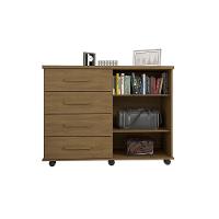 Cômoda Geval Encanto Com 04 Gavetas 02 Portas E Rodízios - Amêndoa - Cor: Marrom