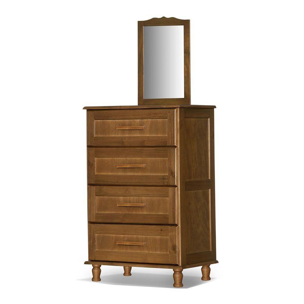 Cômoda Chicago Retrô Madeira Maciça 4 Gavetas 110 Atr - Castanho - Cor: Marrom - 1