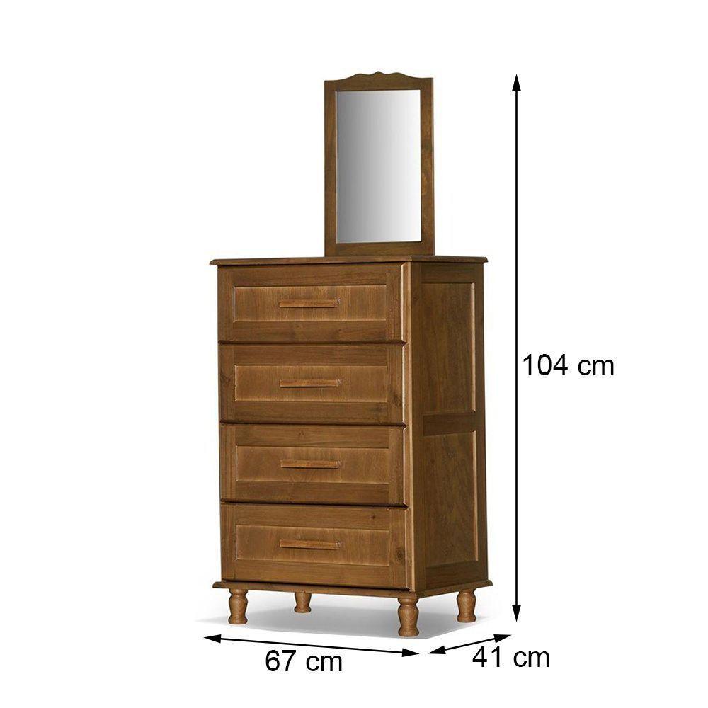 Cômoda Chicago Retrô Madeira Maciça 4 Gavetas 110 Atr - Castanho - Cor: Marrom - 2