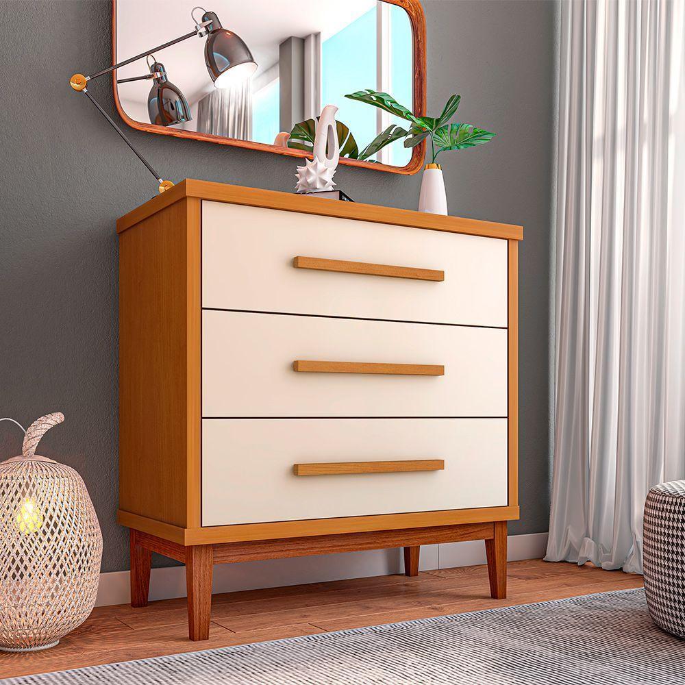 Cômoda Para Quarto 3 Gavetas Charlotte Nature / Off White - Cor: Bege - 1