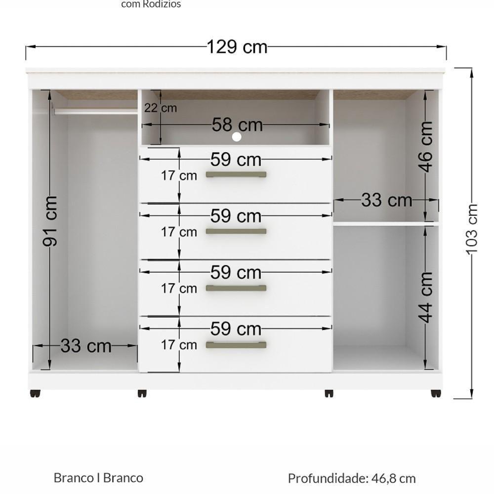 Cômoda Com Rodízios 2 Portas 4 Gavetas Master Branco - 2